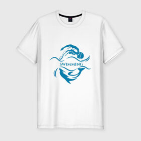Мужская футболка премиум с принтом Плавание в Тюмени, 92% хлопок, 8% лайкра | приталенный силуэт, круглый вырез ворота, длина до линии бедра, короткий рукав | бассейн | вода | волна | дельфин | плавание | пловец