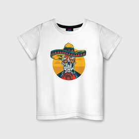 Детская футболка хлопок с принтом Синко де Майо в Тюмени, 100% хлопок | круглый вырез горловины, полуприлегающий силуэт, длина до линии бедер | 5 de mayo | mexico | skull | де | майо | мексика | синко | сомбреро | туризм | череп | черепа