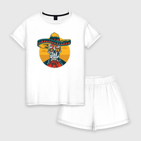 Женская пижама с шортиками хлопок с принтом Синко де Майо в Тюмени, 100% хлопок | футболка прямого кроя, шорты свободные с широкой мягкой резинкой | 5 de mayo | mexico | skull | де | майо | мексика | синко | сомбреро | туризм | череп | черепа