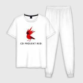 Мужская пижама хлопок с принтом CD RPOJECT RED в Тюмени, 100% хлопок | брюки и футболка прямого кроя, без карманов, на брюках мягкая резинка на поясе и по низу штанин
 | 2019 | cd project red | cyberpunk 2077 | future | hack | night city | samurai | sci fi | андроиды | безумие | будущее | киберпанк 2077 | логотип | роботы | самураи | фантастика | цифры