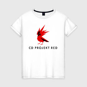 Женская футболка хлопок с принтом CD RPOJECT RED в Тюмени, 100% хлопок | прямой крой, круглый вырез горловины, длина до линии бедер, слегка спущенное плечо | 2019 | cd project red | cyberpunk 2077 | future | hack | night city | samurai | sci fi | андроиды | безумие | будущее | киберпанк 2077 | логотип | роботы | самураи | фантастика | цифры
