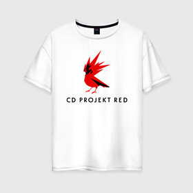Женская футболка хлопок Oversize с принтом CD RPOJECT RED в Тюмени, 100% хлопок | свободный крой, круглый ворот, спущенный рукав, длина до линии бедер
 | 2019 | cd project red | cyberpunk 2077 | future | hack | night city | samurai | sci fi | андроиды | безумие | будущее | киберпанк 2077 | логотип | роботы | самураи | фантастика | цифры