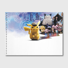 Альбом для рисования с принтом Detective Pikachu (НА СПИНЕ) в Тюмени, 100% бумага
 | матовая бумага, плотность 200 мг. | detective pikachu | pikachu | pokemon | детектив пикачу | пика | покемон