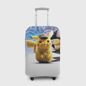 Чехол для чемодана 3D с принтом Detective Pikachu (НА СПИНЕ) в Тюмени, 86% полиэфир, 14% спандекс | двустороннее нанесение принта, прорези для ручек и колес | detective pikachu | pikachu | pokemon | детектив пикачу | пика | покемон