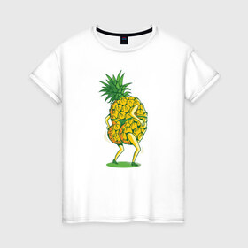 Женская футболка хлопок с принтом Ананас в Тюмени, 100% хлопок | прямой крой, круглый вырез горловины, длина до линии бедер, слегка спущенное плечо | ананас | ананасы | в стрингах | летние | лето | стринги