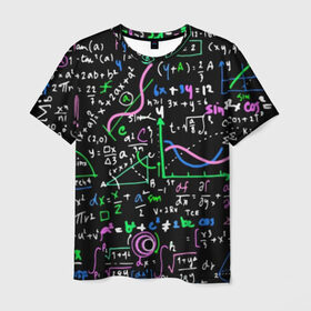 Мужская футболка 3D с принтом Формулы в Тюмени, 100% полиэфир | прямой крой, круглый вырез горловины, длина до линии бедер | science | геометрия | математика | наука | физика | формулы