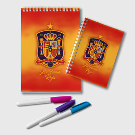 Блокнот с принтом Сборная Испании в Тюмени, 100% бумага | 48 листов, плотность листов — 60 г/м2, плотность картонной обложки — 250 г/м2. Листы скреплены удобной пружинной спиралью. Цвет линий — светло-серый
 | Тематика изображения на принте: espana | la furia roja | spain | испания | красная фурия | сборная испании | сборная испании по футболу | сборные | форма | футбол | чемпионат
