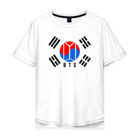 Мужская футболка хлопок Oversize с принтом BTS KOREA в Тюмени, 100% хлопок | свободный крой, круглый ворот, “спинка” длиннее передней части | bangtan boys | bt21 | bts | bts army | bts stickers | j hope | jimin | jin | jungkook | k pop | korea | rap monster | rapmon | suga | v | бтс | корея | стикеры bts