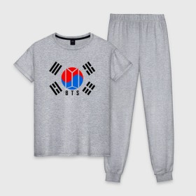 Женская пижама хлопок с принтом BTS KOREA в Тюмени, 100% хлопок | брюки и футболка прямого кроя, без карманов, на брюках мягкая резинка на поясе и по низу штанин | bangtan boys | bt21 | bts | bts army | bts stickers | j hope | jimin | jin | jungkook | k pop | korea | rap monster | rapmon | suga | v | бтс | корея | стикеры bts