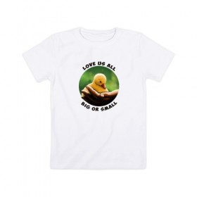 Детская футболка хлопок с принтом Утенок на ладошке в Тюмени, 100% хлопок | круглый вырез горловины, полуприлегающий силуэт, длина до линии бедер | 