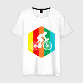 Мужская футболка хлопок с принтом Велосипедист в Тюмени, 100% хлопок | прямой крой, круглый вырез горловины, длина до линии бедер, слегка спущенное плечо. | Тематика изображения на принте: 