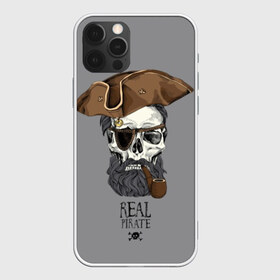 Чехол для iPhone 12 Pro Max с принтом Real pirate в Тюмени, Силикон |  | beard | bones | crossed | drawing | font | funny | graphics | hat | inscription | mustache | one eyed | pipe | pirate | real | roger | skull | smoking | борода | весёлый | графика | кости | кури | надпись | одноглазый | перекрещенные | пират | реальный | 