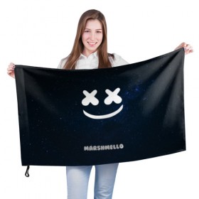 Флаг 3D с принтом Marshmello Cosmos в Тюмени, 100% полиэстер | плотность ткани — 95 г/м2, размер — 67 х 109 см. Принт наносится с одной стороны | dj | marshmello | usa | америка | клубная музыка | космос | мармело | маршмелло | маршмеллоу | музыка | музыкант | небо
