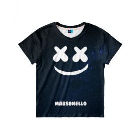 Детская футболка 3D с принтом Marshmello Cosmos в Тюмени, 100% гипоаллергенный полиэфир | прямой крой, круглый вырез горловины, длина до линии бедер, чуть спущенное плечо, ткань немного тянется | Тематика изображения на принте: dj | marshmello | usa | америка | клубная музыка | космос | мармело | маршмелло | маршмеллоу | музыка | музыкант | небо