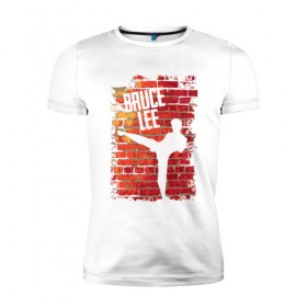 Мужская футболка премиум с принтом Bruce Lee в Тюмени, 92% хлопок, 8% лайкра | приталенный силуэт, круглый вырез ворота, длина до линии бедра, короткий рукав | Тематика изображения на принте: 