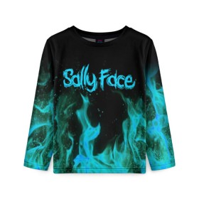 Детский лонгслив 3D с принтом SALLY FACE FIRE в Тюмени, 100% полиэстер | длинные рукава, круглый вырез горловины, полуприлегающий силуэт
 | face | fire | game | horror | larry | sally | sally face | sanity s fall | игра | ларри | мальчик с протезом | огонь | салли | салли фейс | ужасы