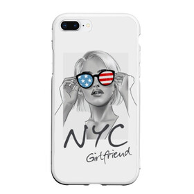 Чехол для iPhone 7Plus/8 Plus матовый с принтом NYC girlfriend в Тюмени, Силикон | Область печати: задняя сторона чехла, без боковых панелей | Тематика изображения на принте: beautiful | blonde | city | flag | girl | girlfriend | new york | reflection | stars | stripes | usa | блондинка | город | девушка | звезды | красивая | нью йорк | отражение | очки | подруга | полосы | сша | флаг