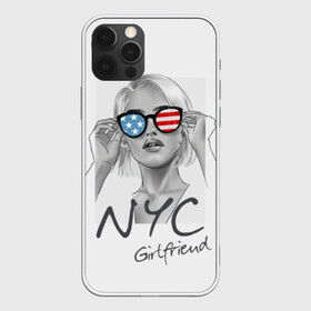 Чехол для iPhone 12 Pro с принтом NYC girlfriend в Тюмени, силикон | область печати: задняя сторона чехла, без боковых панелей | Тематика изображения на принте: beautiful | blonde | city | flag | girl | girlfriend | new york | reflection | stars | stripes | usa | блондинка | город | девушка | звезды | красивая | нью йорк | отражение | очки | подруга | полосы | сша | флаг