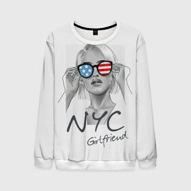 Мужской свитшот 3D с принтом NYC girlfriend в Тюмени, 100% полиэстер с мягким внутренним слоем | круглый вырез горловины, мягкая резинка на манжетах и поясе, свободная посадка по фигуре | beautiful | blonde | city | flag | girl | girlfriend | new york | reflection | stars | stripes | usa | блондинка | город | девушка | звезды | красивая | нью йорк | отражение | очки | подруга | полосы | сша | флаг