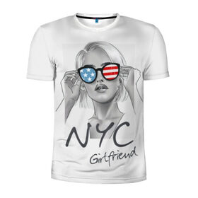 Мужская футболка 3D спортивная с принтом NYC girlfriend в Тюмени, 100% полиэстер с улучшенными характеристиками | приталенный силуэт, круглая горловина, широкие плечи, сужается к линии бедра | beautiful | blonde | city | flag | girl | girlfriend | new york | reflection | stars | stripes | usa | блондинка | город | девушка | звезды | красивая | нью йорк | отражение | очки | подруга | полосы | сша | флаг