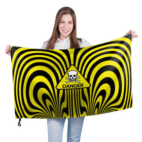 Флаг 3D с принтом Danger в Тюмени, 100% полиэстер | плотность ткани — 95 г/м2, размер — 67 х 109 см. Принт наносится с одной стороны | danger | skull | triangle | wave | yellow | волна | желтый | опасность | треугольник | череп