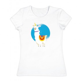 Женская футболка хлопок с принтом Альпака Единорог в Тюмени, 100% хлопок | прямой крой, круглый вырез горловины, длина до линии бедер, слегка спущенное плечо | alpaca | unicorn | альпака | альпаки | лама | ламы