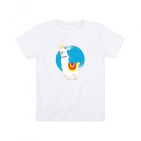 Детская футболка хлопок с принтом Альпака Единорог в Тюмени, 100% хлопок | круглый вырез горловины, полуприлегающий силуэт, длина до линии бедер | Тематика изображения на принте: alpaca | unicorn | альпака | альпаки | лама | ламы
