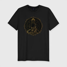 Мужская футболка премиум с принтом Будда в Тюмени, 92% хлопок, 8% лайкра | приталенный силуэт, круглый вырез ворота, длина до линии бедра, короткий рукав | будда | индия | йога | медитация
