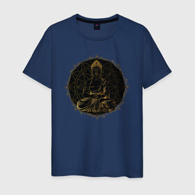 Мужская футболка хлопок с принтом Будда в Тюмени, 100% хлопок | прямой крой, круглый вырез горловины, длина до линии бедер, слегка спущенное плечо. | будда | индия | йога | медитация