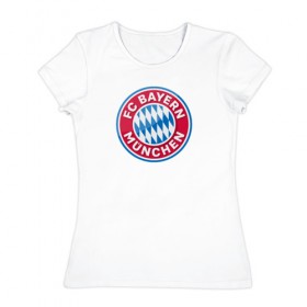 Женская футболка хлопок с принтом Бавария в Тюмени, 100% хлопок | прямой крой, круглый вырез горловины, длина до линии бедер, слегка спущенное плечо | bayern | бавария | германия | мюнхен