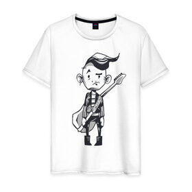 Мужская футболка хлопок с принтом Гитарист в Тюмени, 100% хлопок | прямой крой, круглый вырез горловины, длина до линии бедер, слегка спущенное плечо. | 