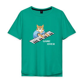 Мужская футболка хлопок Oversize с принтом IT CROWD 8 bit cat в Тюмени, 100% хлопок | свободный крой, круглый ворот, “спинка” длиннее передней части | 8 bit cat | 8 бит кот | cat | game | game over | it crowd | old gamer | компьютерщики | котики | котэ | майка роя