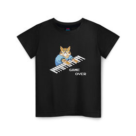 Детская футболка хлопок с принтом IT CROWD 8 bit cat в Тюмени, 100% хлопок | круглый вырез горловины, полуприлегающий силуэт, длина до линии бедер | 8 bit cat | 8 бит кот | cat | game | game over | it crowd | old gamer | компьютерщики | котики | котэ | майка роя