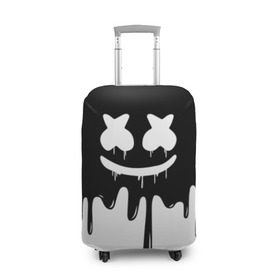 Чехол для чемодана 3D с принтом MARSHMELLO в Тюмени, 86% полиэфир, 14% спандекс | двустороннее нанесение принта, прорези для ручек и колес | black  white | colors | dj | marshmello | paints | usa | америка | клубная музыка | краски | маршмелло | музыка | музыкант