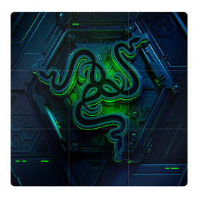 Магнитный плакат 3Х3 с принтом RAZER в Тюмени, Полимерный материал с магнитным слоем | 9 деталей размером 9*9 см | game | razer | texture | зеленый | игровое лого | игромания | игры | рэйзер | текстуры