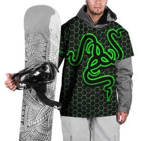 Накидка на куртку 3D с принтом RAZER в Тюмени, 100% полиэстер |  | game | razer | texture | зеленый | игровое лого | игромания | игры | рэйзер | текстуры
