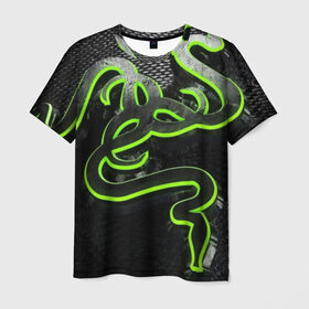 Мужская футболка 3D с принтом RAZER в Тюмени, 100% полиэфир | прямой крой, круглый вырез горловины, длина до линии бедер | game | razer | texture | зеленый | игровое лого | игромания | игры | рэйзер | текстуры