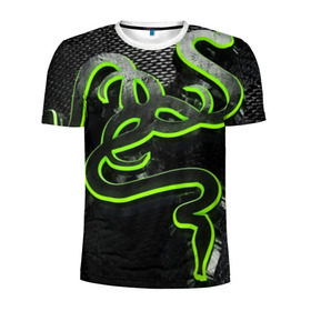 Мужская футболка 3D спортивная с принтом RAZER в Тюмени, 100% полиэстер с улучшенными характеристиками | приталенный силуэт, круглая горловина, широкие плечи, сужается к линии бедра | game | razer | texture | зеленый | игровое лого | игромания | игры | рэйзер | текстуры