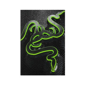 Обложка для паспорта матовая кожа с принтом RAZER в Тюмени, натуральная матовая кожа | размер 19,3 х 13,7 см; прозрачные пластиковые крепления | game | razer | texture | зеленый | игровое лого | игромания | игры | рэйзер | текстуры