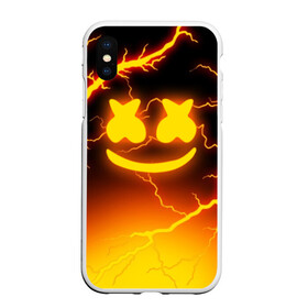 Чехол для iPhone XS Max матовый с принтом THUNDER MELLO в Тюмени, Силикон | Область печати: задняя сторона чехла, без боковых панелей | dj | marshmello | thunder | usa | америка | клубная музыка | маршмелло | молнии | музыка | музыкант