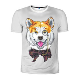 Мужская футболка 3D спортивная с принтом Акита ину в Тюмени, 100% полиэстер с улучшенными характеристиками | приталенный силуэт, круглая горловина, широкие плечи, сужается к линии бедра | Тематика изображения на принте: akita inu | animal | bow | breed | chain | collar | dog | gentleman | head | hipster | ornament | pattern | pince nez | shawl | smile | акита ину | бант | воротник | голова | джентльмен | животное | орнамент | пенсне | платок | порода | собака | узор | ул