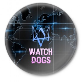 Значок с принтом WATCH DOGS в Тюмени,  металл | круглая форма, металлическая застежка в виде булавки | action | ct os | ded sec | fox | game | gamer | glitch | hacker | player | watch dogs | watch dogs 2 | глитч | знак лиса | игра | компьютерная игра | маркус | хакер