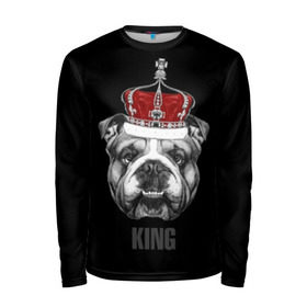 Мужской лонгслив 3D с принтом Английский бульдог с короной в Тюмени, 100% полиэстер | длинные рукава, круглый вырез горловины, полуприлегающий силуэт | animals | authority | breed | bulldog | cool | crown | dog | english | fighting | head | illustration | inscription | king | muzzle | supreme | swag | авторитет | английский | бойцовый | бульдог | верховный | голова | животные | иллюстрация | король | кор