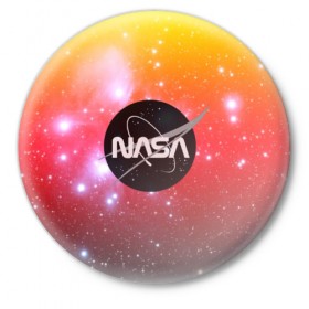 Значок с принтом NASA в Тюмени,  металл | круглая форма, металлическая застежка в виде булавки | galaxy | nasa | nebula | space | star | абстракция | вселенная | галактика | звезда | звезды | космический | наса | планеты