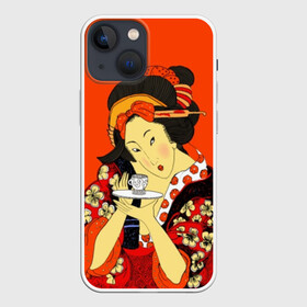 Чехол для iPhone 13 mini с принтом Японка в Тюмени,  |  | brunette | ceremony | culture | east | flowers | geisha | hairstyle | japan | japanese woman | kimono | makeup | tea | traditions | брюнетка | восток | кимоно | культура | макияж | прическа | традиции | цветы | церемония | чай | чайная | япония | 