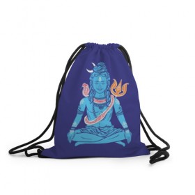 Рюкзак-мешок 3D с принтом Шива в Тюмени, 100% полиэстер | плотность ткани — 200 г/м2, размер — 35 х 45 см; лямки — толстые шнурки, застежка на шнуровке, без карманов и подкладки | Тематика изображения на принте: blue | cobra | destroyer | destruction | gods | great | hinduism | india | meditation | om | peace | power | religion | shiva | trident | yoga | боги | великий | власть | знание | индия | индуизм | йога | кайлас | кобра | медитация | ом | разрушение | раз