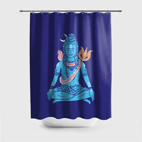 Штора 3D для ванной с принтом Шива в Тюмени, 100% полиэстер | плотность материала — 100 г/м2. Стандартный размер — 146 см х 180 см. По верхнему краю — пластиковые люверсы для креплений. В комплекте 10 пластиковых колец | Тематика изображения на принте: blue | cobra | destroyer | destruction | gods | great | hinduism | india | meditation | om | peace | power | religion | shiva | trident | yoga | боги | великий | власть | знание | индия | индуизм | йога | кайлас | кобра | медитация | ом | разрушение | раз