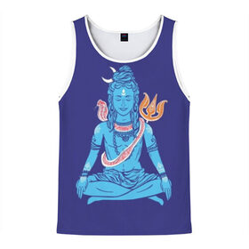 Мужская майка 3D с принтом Шива в Тюмени, 100% полиэстер | круглая горловина, приталенный силуэт, длина до линии бедра. Пройма и горловина окантованы тонкой бейкой | Тематика изображения на принте: blue | cobra | destroyer | destruction | gods | great | hinduism | india | meditation | om | peace | power | religion | shiva | trident | yoga | боги | великий | власть | знание | индия | индуизм | йога | кайлас | кобра | медитация | ом | разрушение | раз