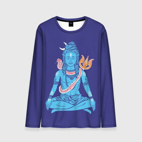 Мужской лонгслив 3D с принтом Шива в Тюмени, 100% полиэстер | длинные рукава, круглый вырез горловины, полуприлегающий силуэт | Тематика изображения на принте: blue | cobra | destroyer | destruction | gods | great | hinduism | india | meditation | om | peace | power | religion | shiva | trident | yoga | боги | великий | власть | знание | индия | индуизм | йога | кайлас | кобра | медитация | ом | разрушение | раз