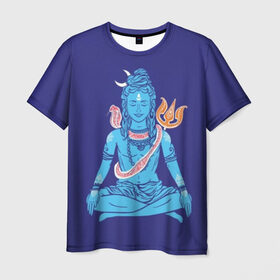 Мужская футболка 3D с принтом Шива в Тюмени, 100% полиэфир | прямой крой, круглый вырез горловины, длина до линии бедер | Тематика изображения на принте: blue | cobra | destroyer | destruction | gods | great | hinduism | india | meditation | om | peace | power | religion | shiva | trident | yoga | боги | великий | власть | знание | индия | индуизм | йога | кайлас | кобра | медитация | ом | разрушение | раз